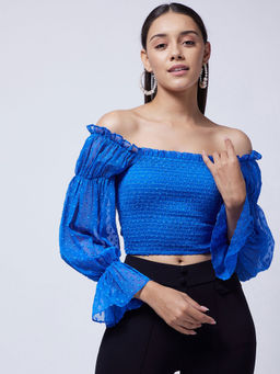Magre - Blue Swiss Dot smocked crop Top