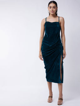 Magre - Green Velvet Front Slit Dress