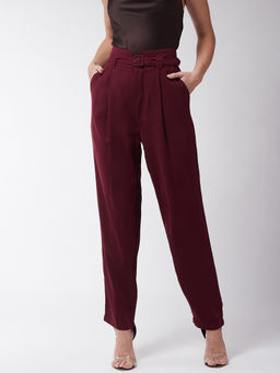 Magre - Maroon Belted Peg Pants