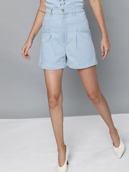 Magre - Front Pleated Denim Shorts