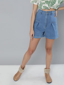 Magre - Front Pleated Denim Shorts