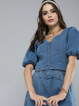 Magre - Denim Puff Sleeves Corset