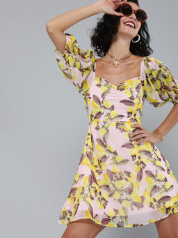 Magre - Yellow Sweetheart Neck Dress