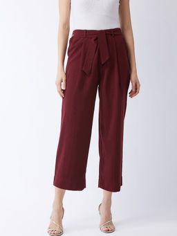 Magre - Maroon Front Button Culottes With Belt