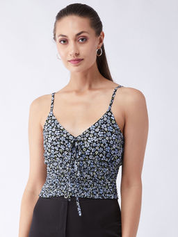 Magre - Black Printed Waist Smocking Top