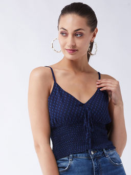 Magre - Blue Swiss Dot Waist Smocking Top