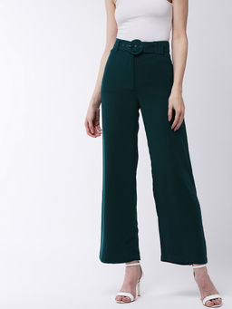 Magre - Green Solid Pant with Belt