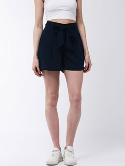 Magre - Navy Blue Solid Shorts With Belt