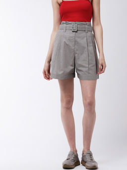 Magre - Grey Checks Shorts With Belt