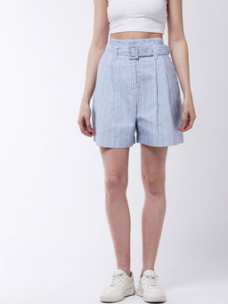 Magre - Blue Stripes Shorts With Belt