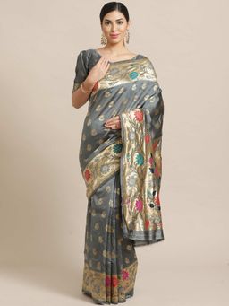 Sareemall - Grey Floral Printed Saree