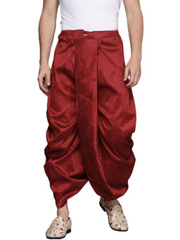 Manyavar - Maroon Art Silk Traditional Self Design Dhoti
