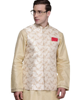 Manyavar - Fawn Viscose Rayon Nehru Jacket for Men