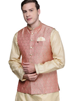 Manyavar - Pink Silk Nehru Jacket for Men