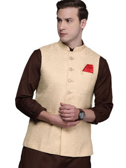 Manyavar - Beige Silk Blend Nehru Jacket for Men