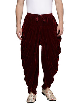 Manyavar - Maroon Velvet Festive Self Design Patiala