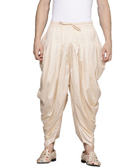 Manyavar - Cream Art Silk Traditional Self Design Patiala