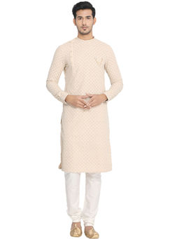 Manyavar - Light Biscuit Cotton Kurta Churidar for Men (Set of 2)