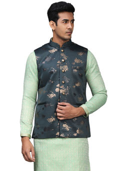 Manyavar - Green Viscose Rayon Waistcoat for Men