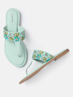 Marc Loire - Embroidered Green T-Straps Flats