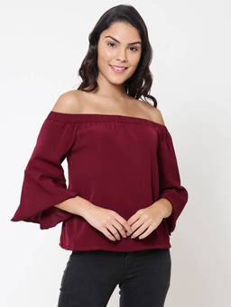 Martini - Maroon Bell Sleeve Off Shoulder Top