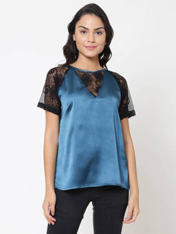 Martini - Turquoise Blue Raglan Sleeves Party Top