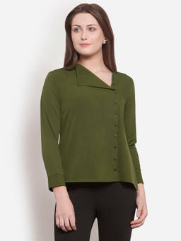 Martini - Olive Green Asymmetric Neck Top