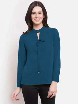 Martini - Turquoise Blue Keyhole Front Knot Top