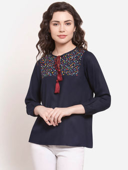 Martini - Navy Blue Rayon Tassel Top