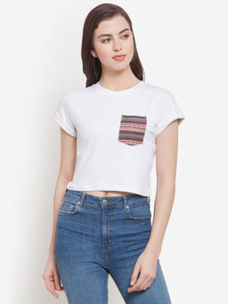 Martini - Women White Patch Pocket Crop T-shirt