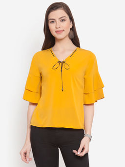 Martini - Mustard V Neck Layered Sleeve Top