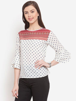 Martini - White Contrast Print Yoke Top