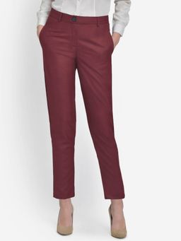 Martini - Maroon Self Check High Waist Trouser