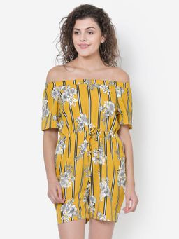 Martini - Yellow Off Shoulder Stripe Playsuit