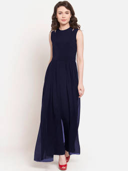 Martini - Navy Blue Cut Shoulder Georgette Jumpsuit