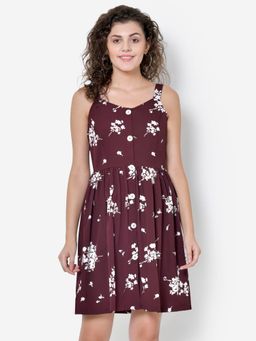 Martini - Maroon White Floral Buttoned Dress