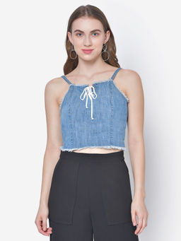 Martini - Women Denim Laceup Crop Top