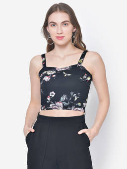 Martini - Black Floral Crop Top