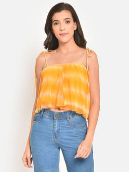 Martini - Women Yellow White Pleated Crop Top