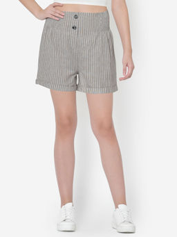 Martini - Women Grey Striped Buttoned Shorts