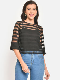 Martini - Women Black Stripe Boxy Sheer Top
