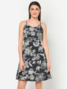 Martini - Women Black & White Floral Strappy Dress
