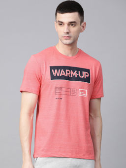 Alcis - Coral Pink Navy Blue Printed Round Neck T-Shirt