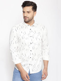 SHOWOFF - Men's Cotton White Printed Slim Fit Shirt