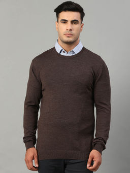 Matinique - Brown Solid Round Neck Sweater
