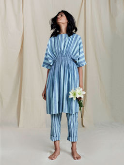 Mati - Blue Agira Pleated Striped Tunic - Customisable