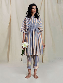 Mati - Peach & Blue Agira Pleated Striped Tunic - Customisable