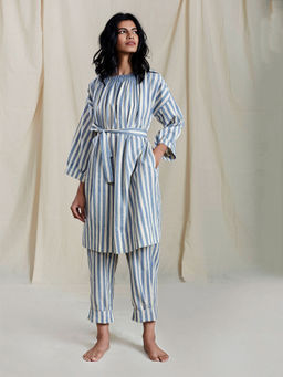 Mati - Off White & Blue Agira Striped Tunic - Customisable