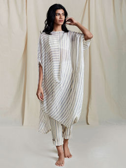 Mati - Off White Cowl Striped Tunic Set - Customisable