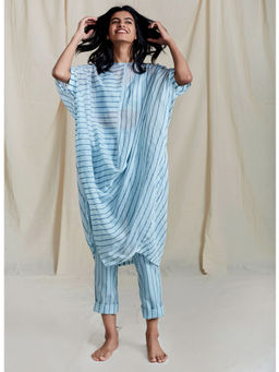 Mati - Blue Cowl Assymetrical Striped Tunic - Customisable